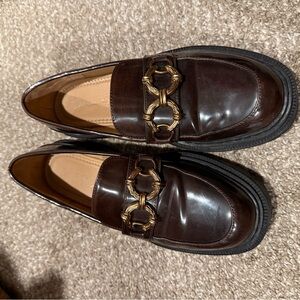 Circus by Sam Edelman Dark Brown Leather Loafers with Gold Chain